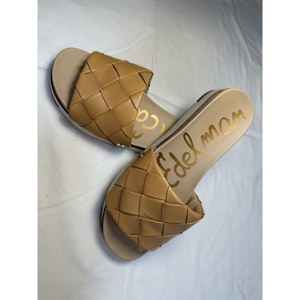 Sam Edelman Women’s Size 8 Tan Woven Slide Sandals Leather Look Platform